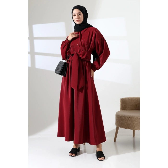Kadın 100% Pamuk Modal Bordo Gömlek Etek Tesettür Takım