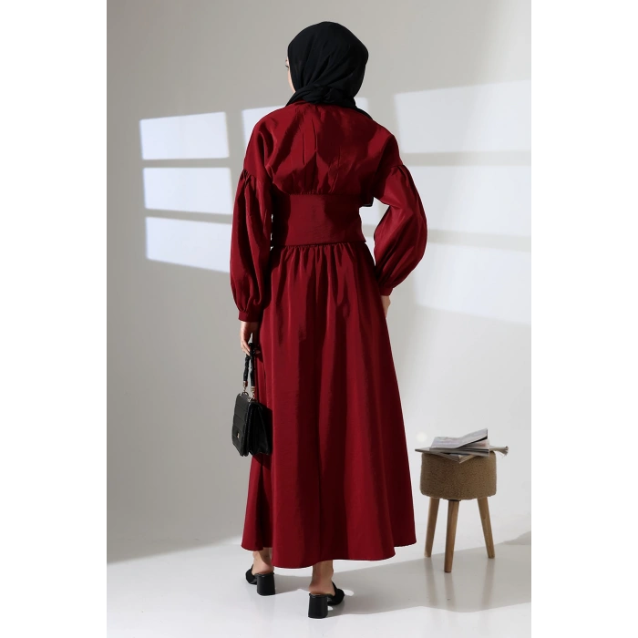 Kadın 100% Pamuk Modal Bordo Gömlek Etek Tesettür Takım