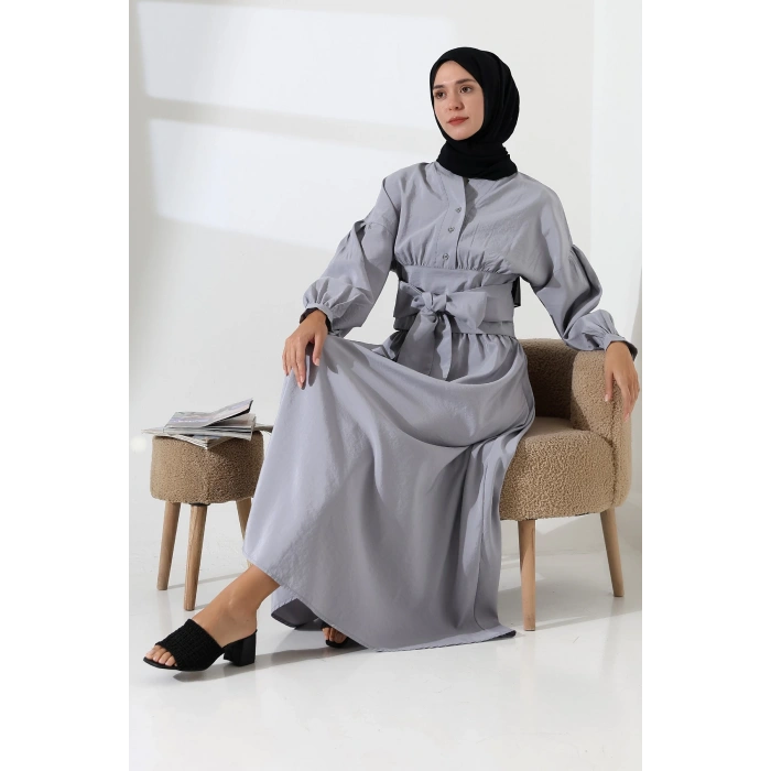 Kadın 100% Pamuk Modal Gri Gömlek Etek Tesettür Takım