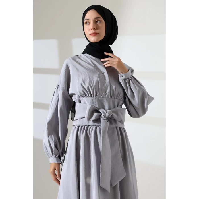 Kadın 100% Pamuk Modal Gri Gömlek Etek Tesettür Takım