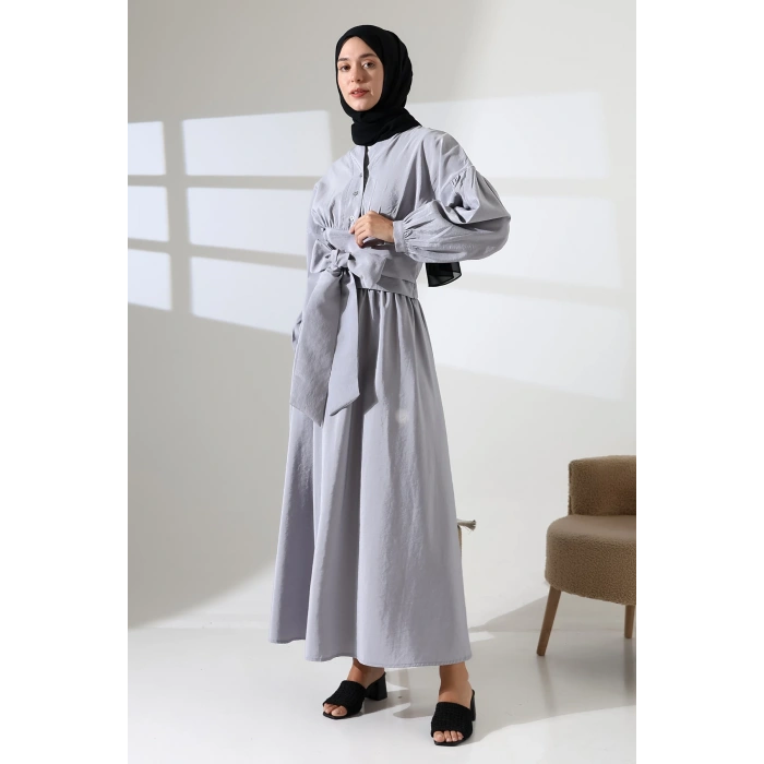 Kadın 100% Pamuk Modal Gri Gömlek Etek Tesettür Takım