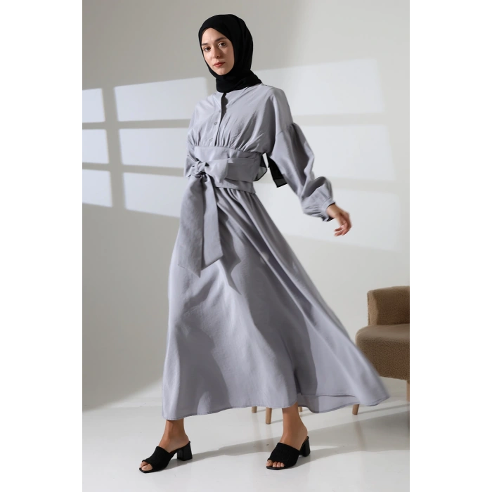 Kadın 100% Pamuk Modal Gri Gömlek Etek Tesettür Takım