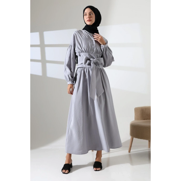 Kadın 100% Pamuk Modal Gri Gömlek Etek Tesettür Takım