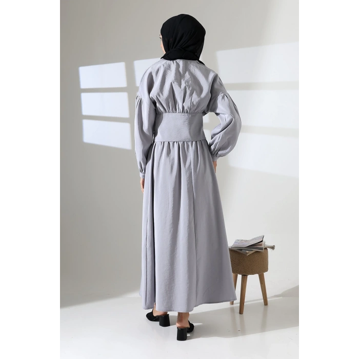 Kadın 100% Pamuk Modal Gri Gömlek Etek Tesettür Takım