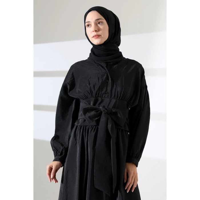 Kadın 100% Pamuk Modal Siyah Gömlek Etek Tesettür Takım