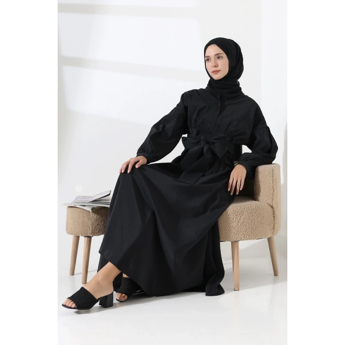 Kadın 100% Pamuk Modal Siyah Gömlek Etek Tesettür Takım