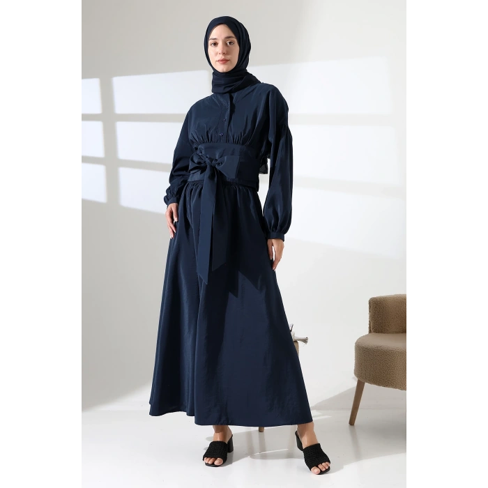 Kadın 100% Pamuk Modal Lacivert Gömlek Etek Tesettür Takım
