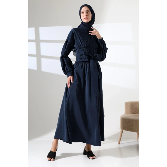 Kadın 100% Pamuk Modal Lacivert Gömlek Etek Tesettür Takım