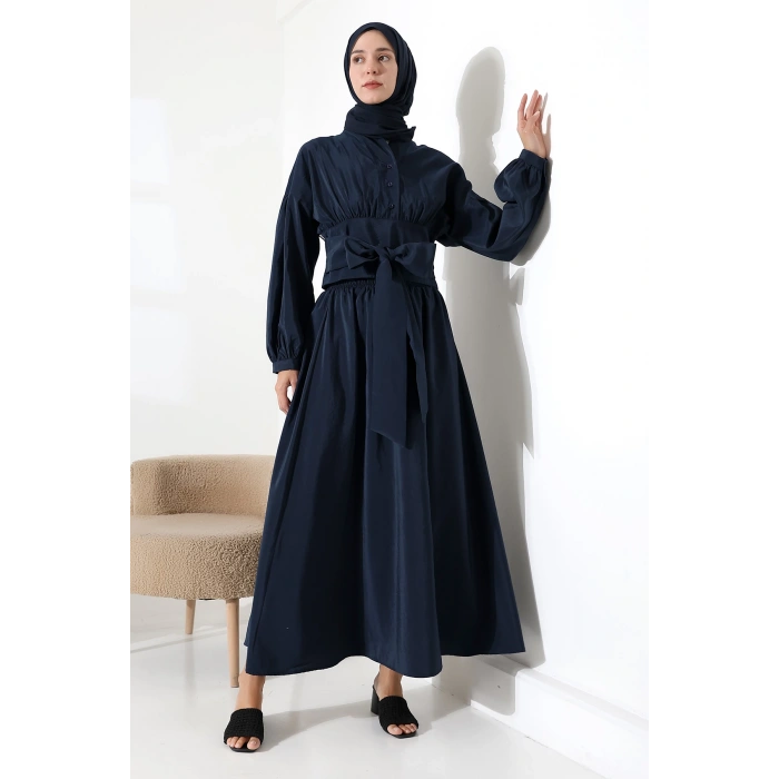 Kadın 100% Pamuk Modal Lacivert Gömlek Etek Tesettür Takım