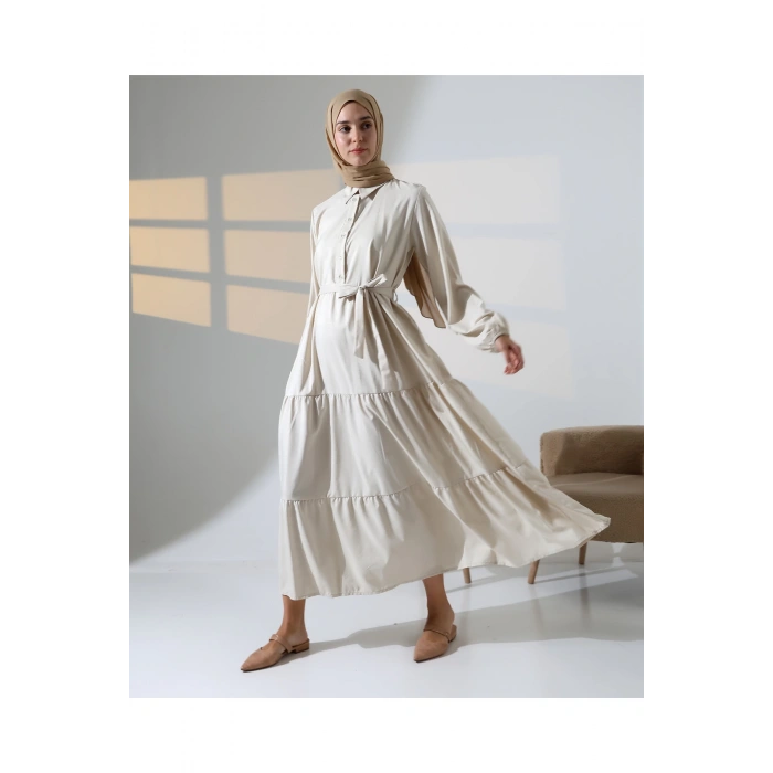 Kadın 100% Pamuk Viskon Desenli Taş Tesettür Elbise