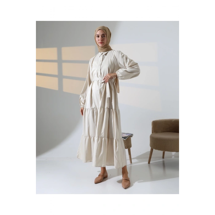 Kadın 100% Pamuk Viskon Desenli Taş Tesettür Elbise