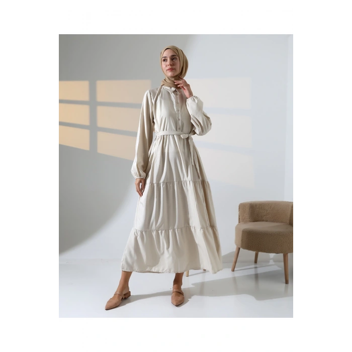 Kadın 100% Pamuk Viskon Desenli Taş Tesettür Elbise