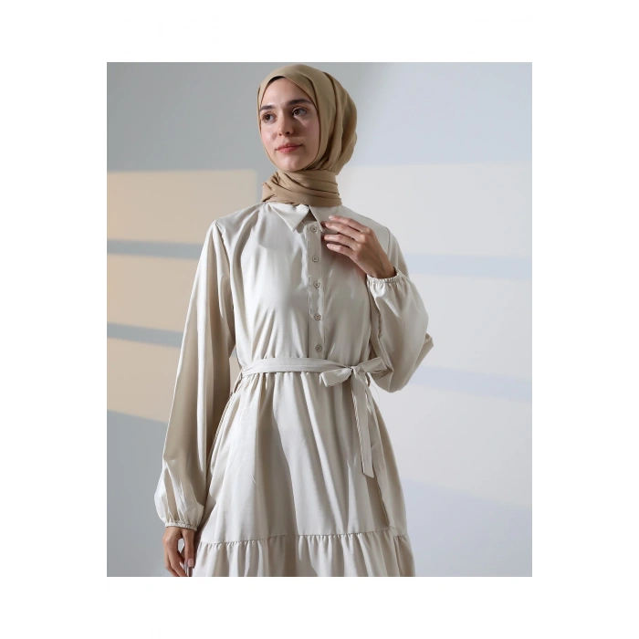 Kadın 100% Pamuk Viskon Desenli Taş Tesettür Elbise