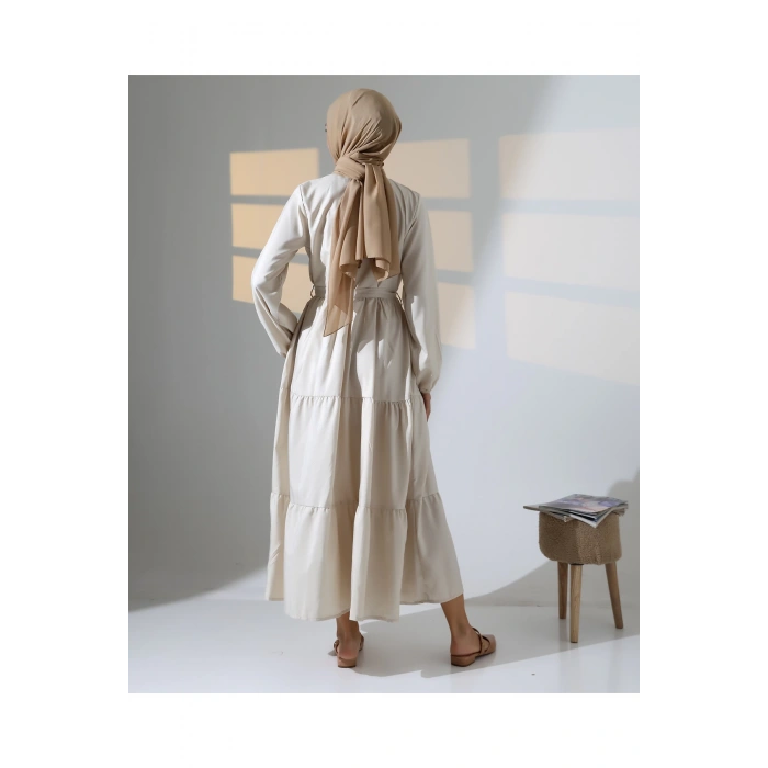 Kadın 100% Pamuk Viskon Desenli Taş Tesettür Elbise