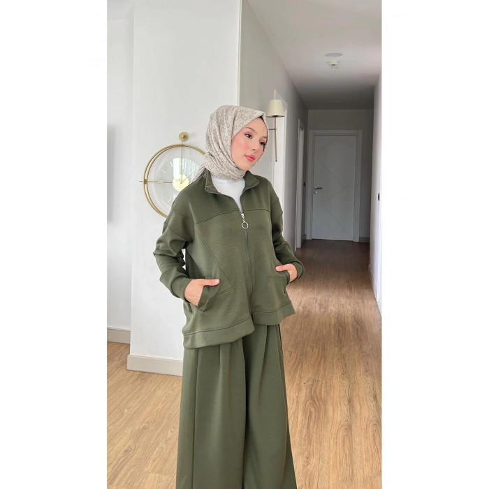 EMİLY MODAL KUMAŞ FERMUARLI TESETTÜR İKİLİ ALT ÜST TAKIM