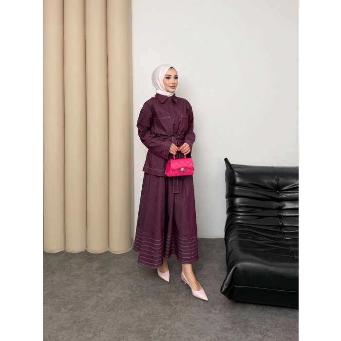 Carina Model Kot Kumaş Detaylı Kadın Elbise Takım