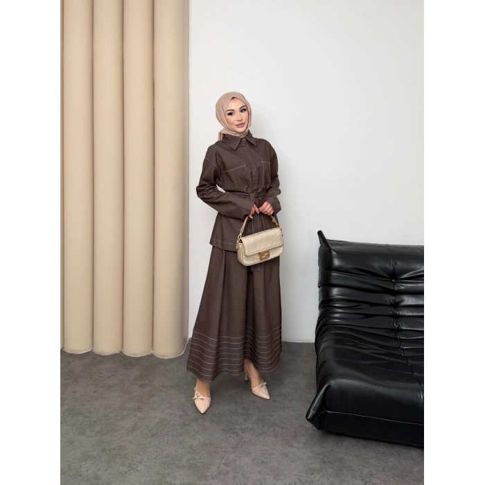 Carina Model Kot Kumaş Detaylı Kadın Elbise Takım