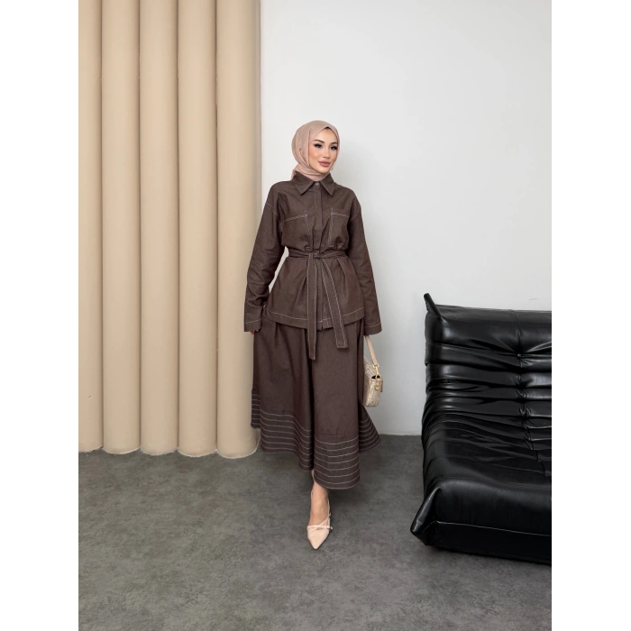 Carina Model Kot Kumaş Detaylı Kadın Elbise Takım