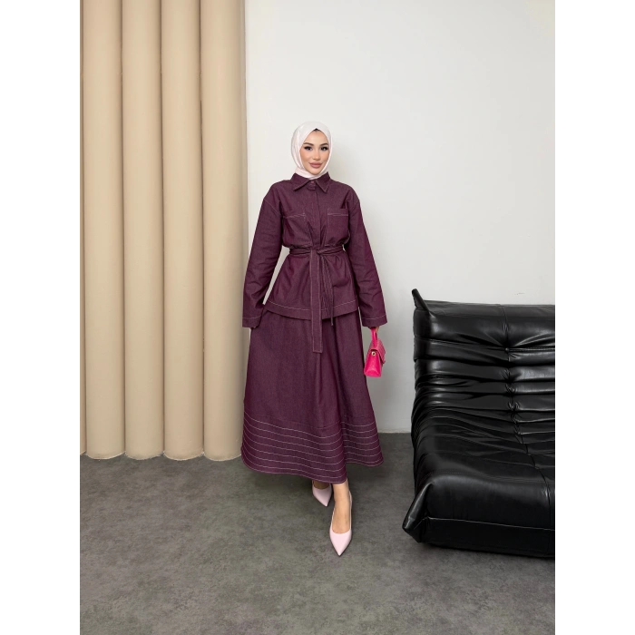 Carina Model Kot Kumaş Detaylı Kadın Elbise Takım