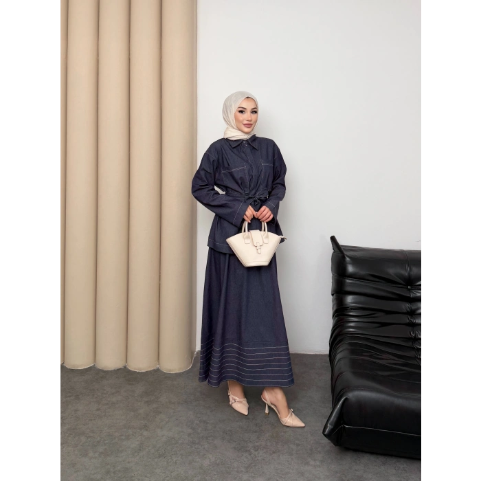 Carina Model Kot Kumaş Detaylı Kadın Elbise Takım