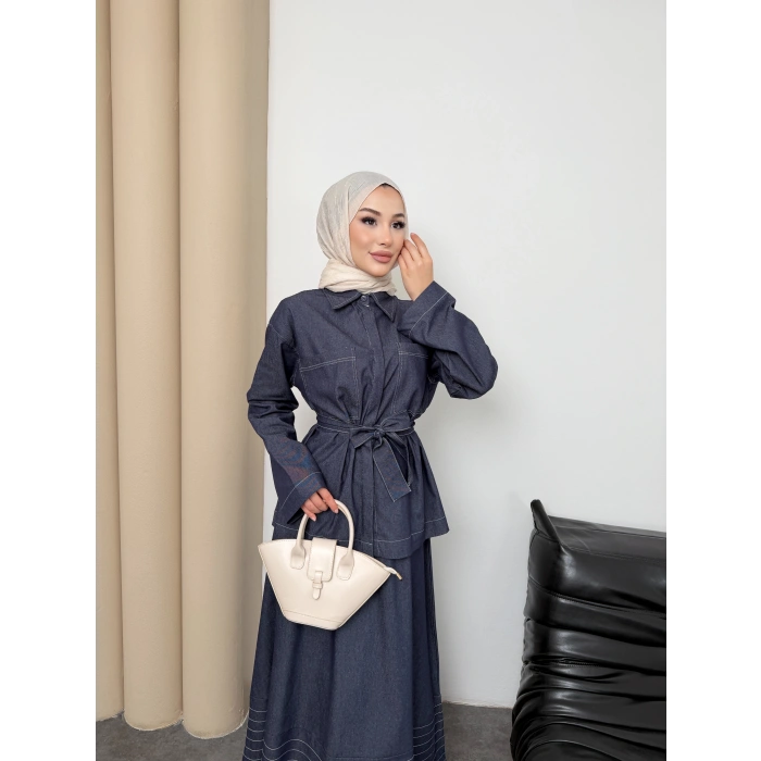 Carina Model Kot Kumaş Detaylı Kadın Elbise Takım