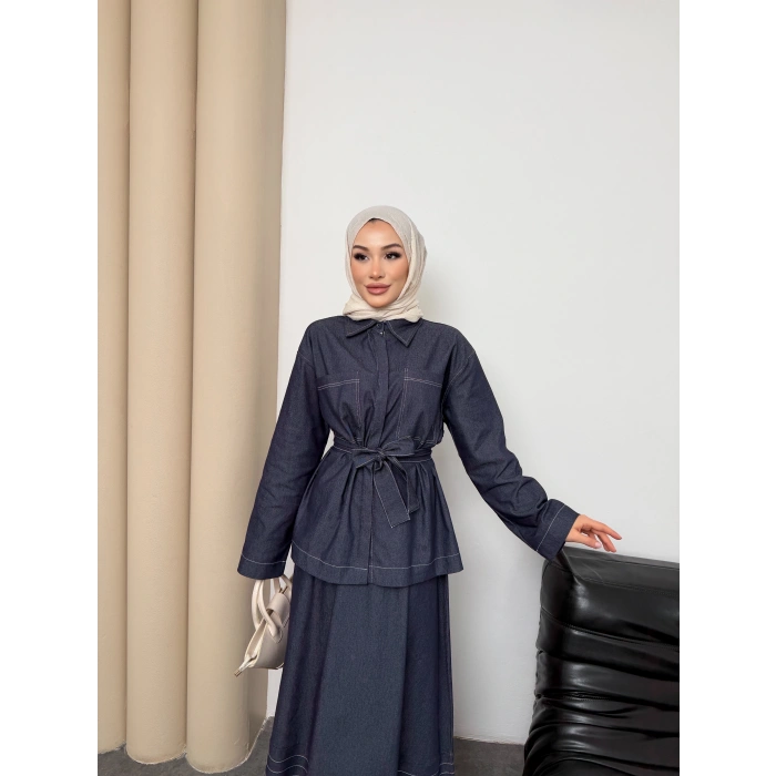 Carina Model Kot Kumaş Detaylı Kadın Elbise Takım