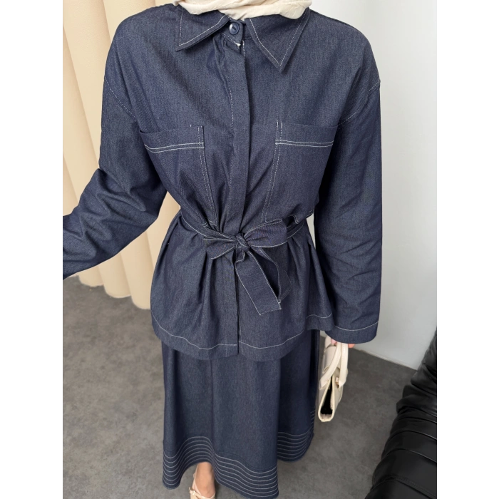 Carina Model Kot Kumaş Detaylı Kadın Elbise Takım