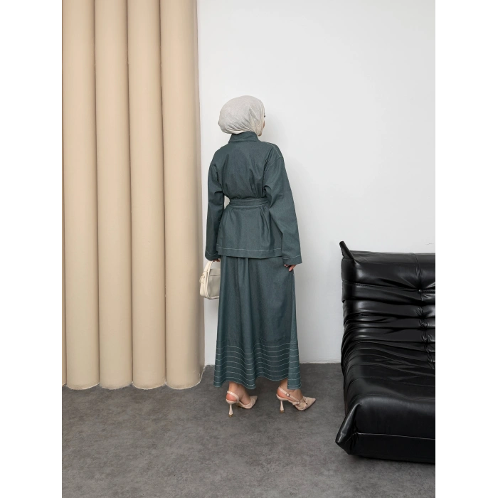 Carina Model Kot Kumaş Detaylı Kadın Elbise Takım