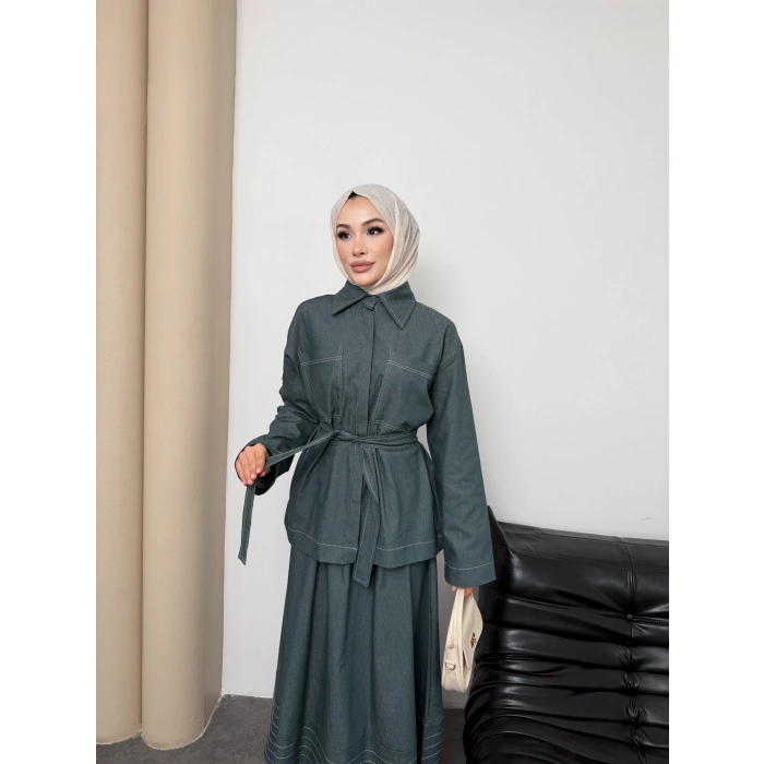 Carina Model Kot Kumaş Detaylı Kadın Elbise Takım