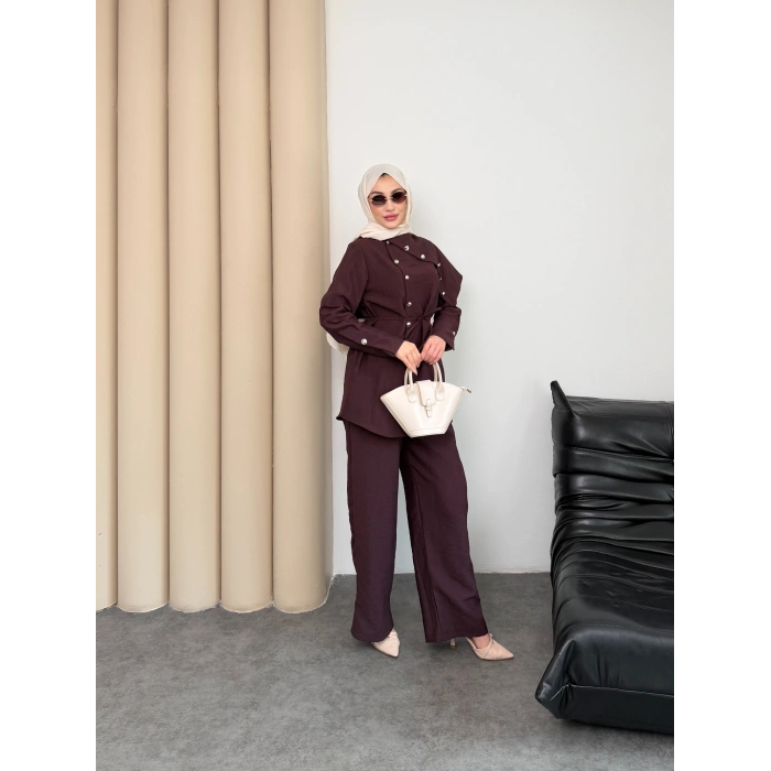 Melina Model Coupra Kumaş Detaylı Kadın Elbise Takım