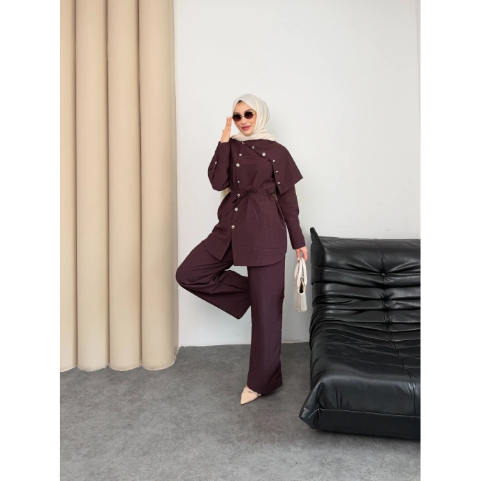 Melina Model Coupra Kumaş Detaylı Kadın Elbise Takım