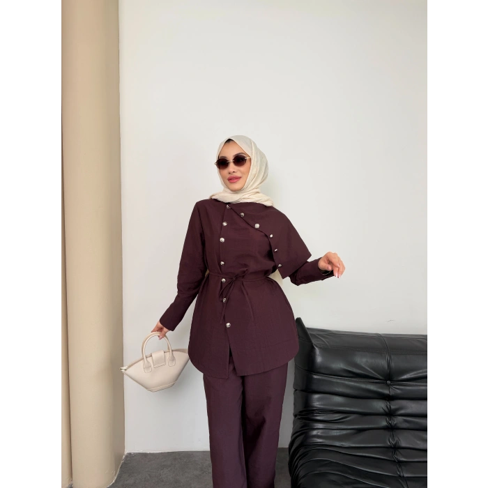 Melina Model Coupra Kumaş Detaylı Kadın Elbise Takım