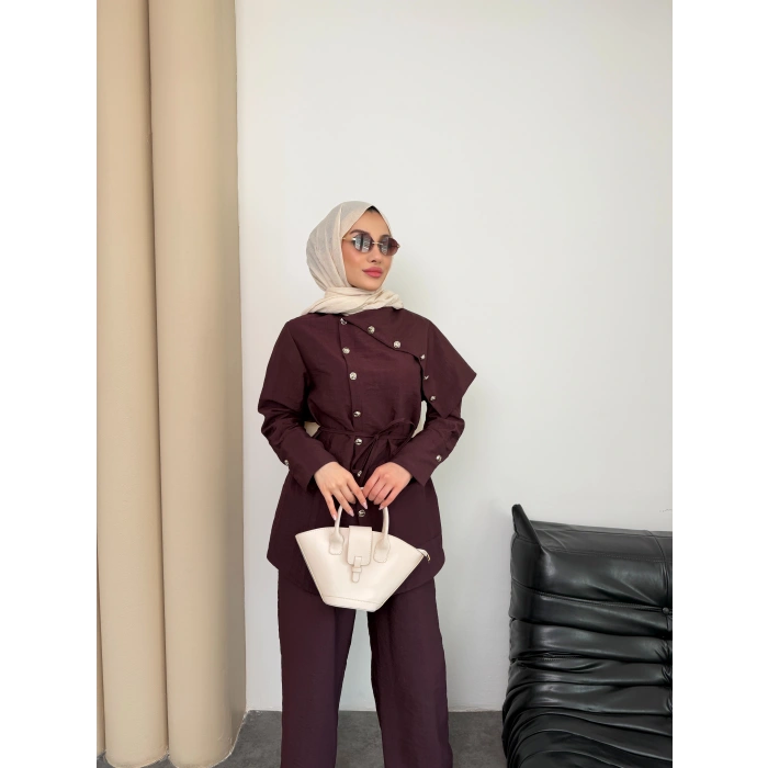 Melina Model Coupra Kumaş Detaylı Kadın Elbise Takım