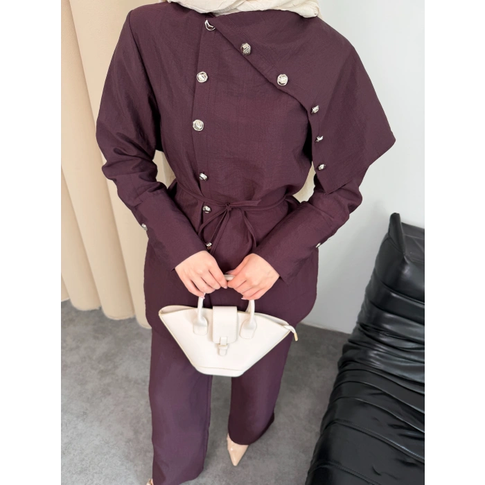 Melina Model Coupra Kumaş Detaylı Kadın Elbise Takım