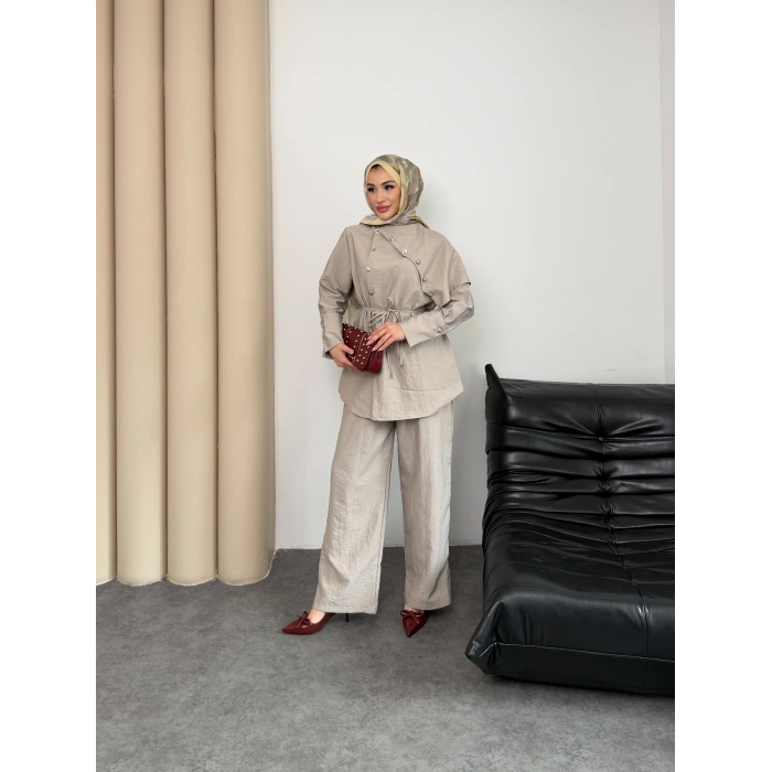 Melina Model Coupra Kumaş Detaylı Kadın Elbise Takım