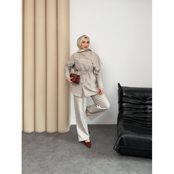 Melina Model Coupra Kumaş Detaylı Kadın Elbise Takım