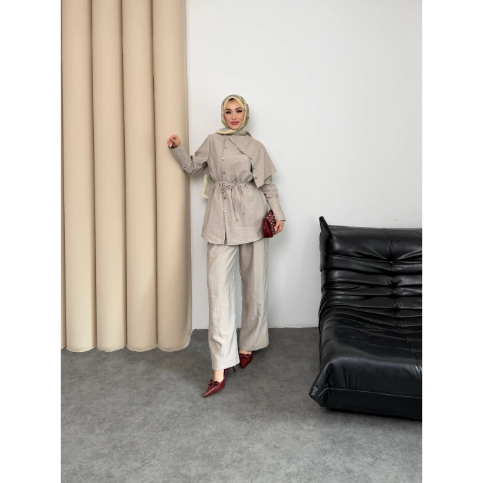 Melina Model Coupra Kumaş Detaylı Kadın Elbise Takım