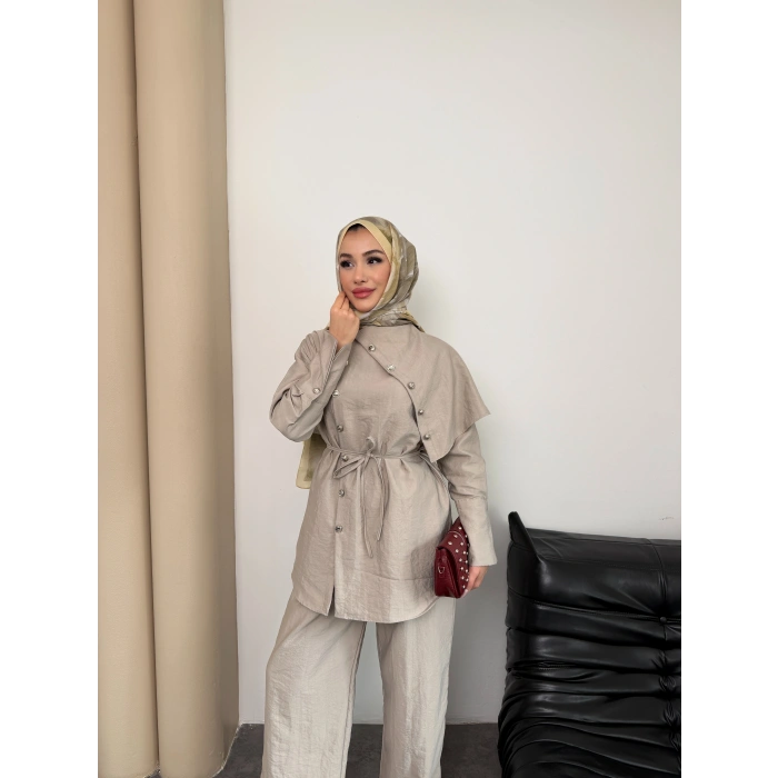 Melina Model Coupra Kumaş Detaylı Kadın Elbise Takım