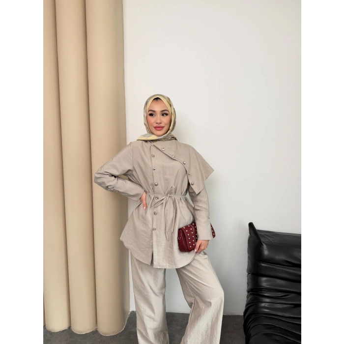 Melina Model Coupra Kumaş Detaylı Kadın Elbise Takım