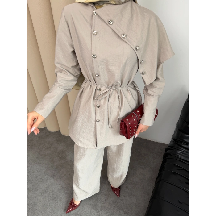 Melina Model Coupra Kumaş Detaylı Kadın Elbise Takım