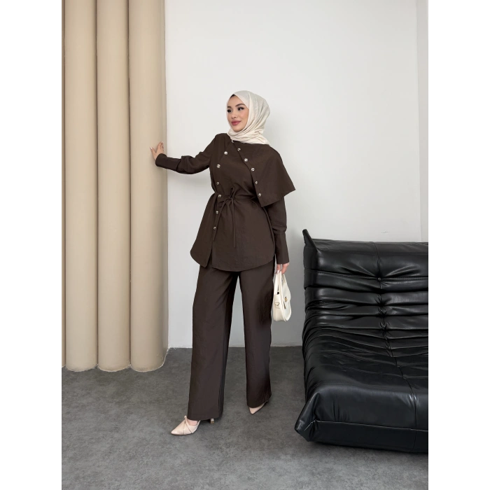 Melina Model Coupra Kumaş Detaylı Kadın Elbise Takım