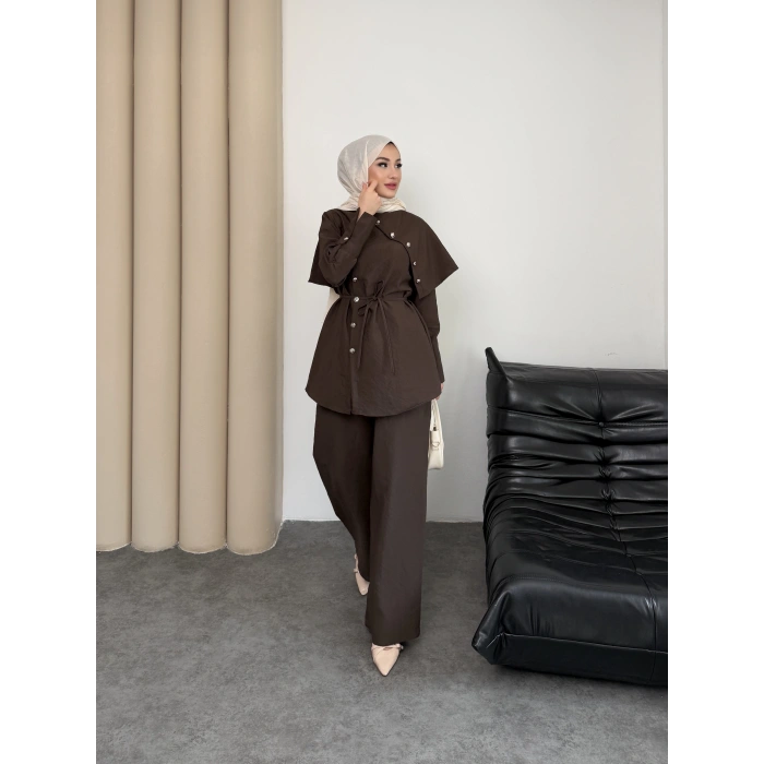 Melina Model Coupra Kumaş Detaylı Kadın Elbise Takım