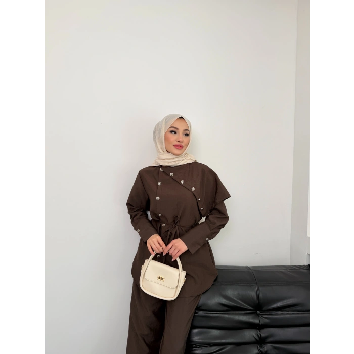 Melina Model Coupra Kumaş Detaylı Kadın Elbise Takım