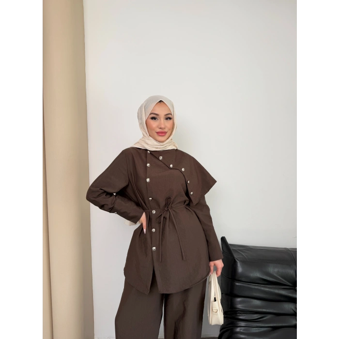 Melina Model Coupra Kumaş Detaylı Kadın Elbise Takım