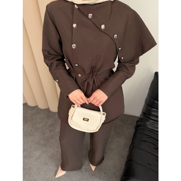 Melina Model Coupra Kumaş Detaylı Kadın Elbise Takım