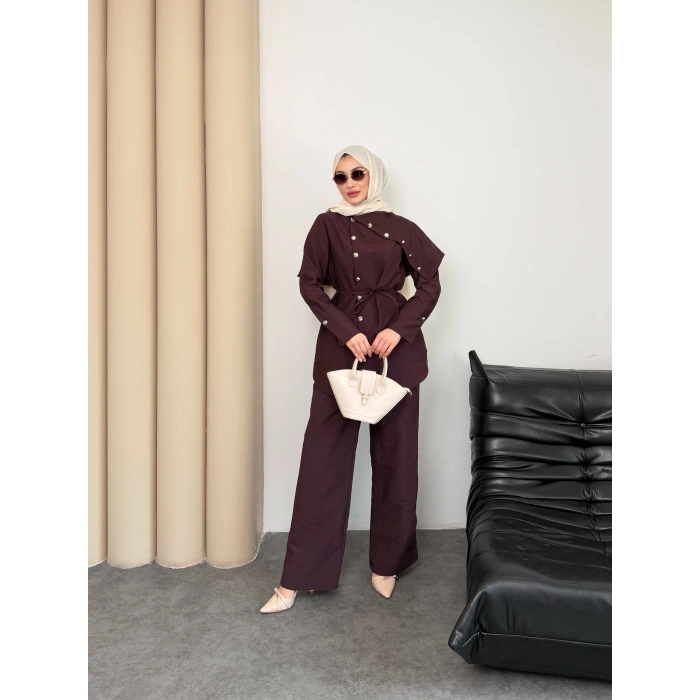 Melina Model Coupra Kumaş Detaylı Kadın Elbise Takım