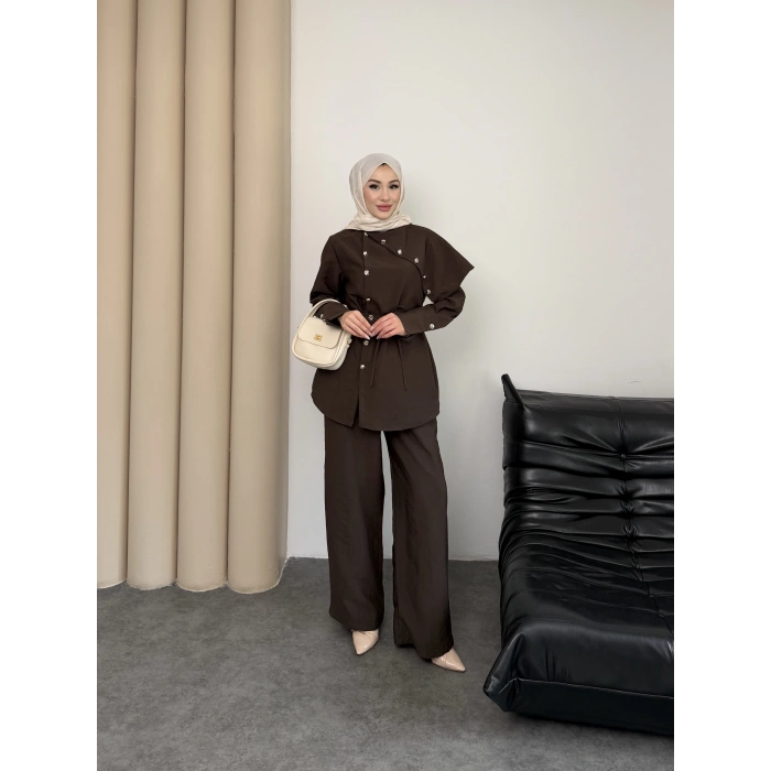 Melina Model Coupra Kumaş Detaylı Kadın Elbise Takım