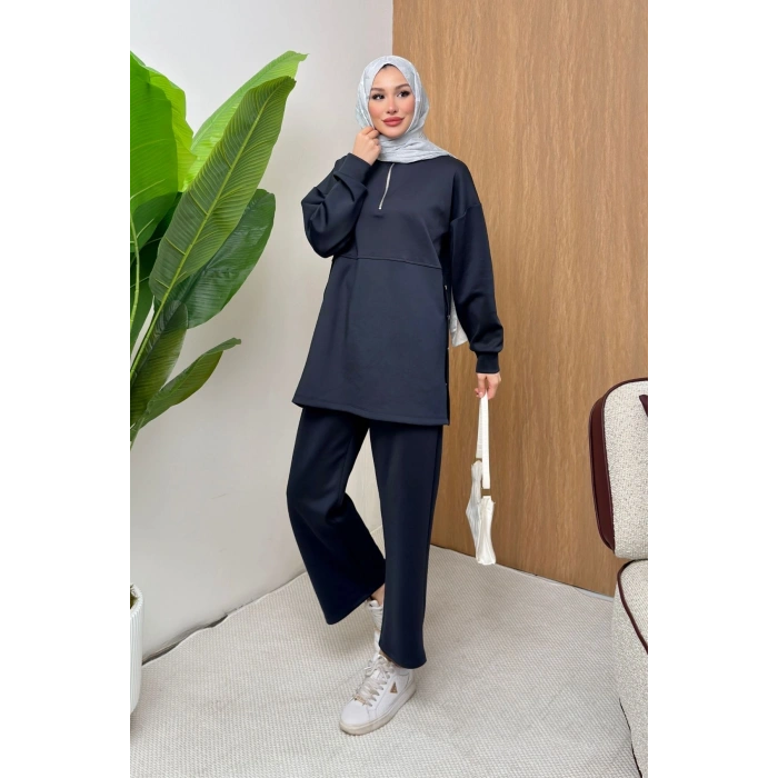 ScubaFlex Comfort Esnek Dokulu Fermuar Detaylı Kadın Tesettür Takım