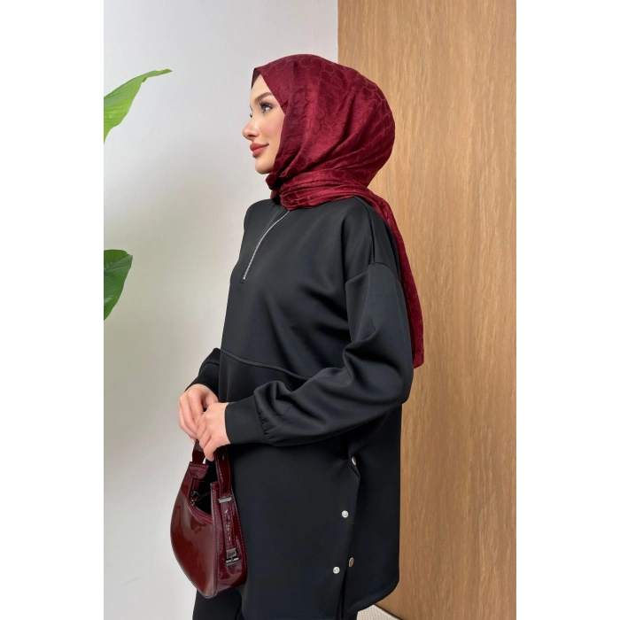 ScubaFlex Comfort Esnek Dokulu Fermuar Detaylı Kadın Tesettür Takım