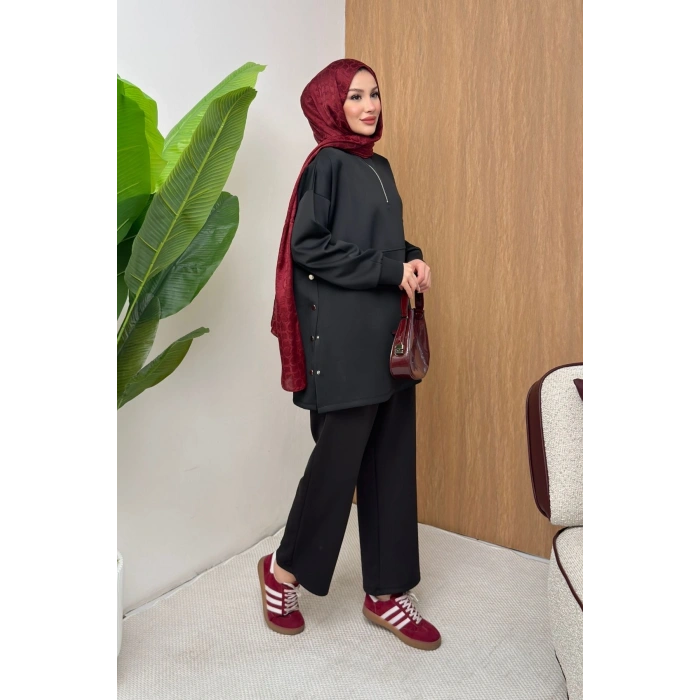 ScubaFlex Comfort Esnek Dokulu Fermuar Detaylı Kadın Tesettür Takım